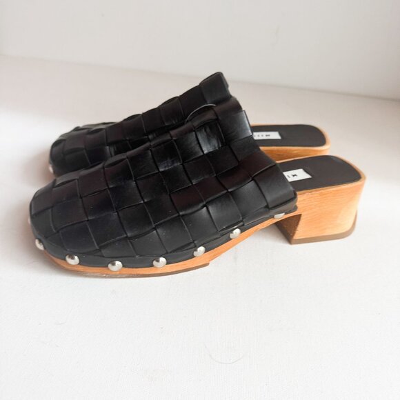 MIISTA Black leather woven Clog Slides 41 - Picture 2 of 9
